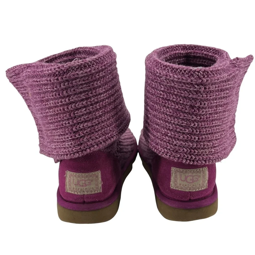 UGG Purple Cardy Sweater Knit Button Boots Size 3 Girl’s